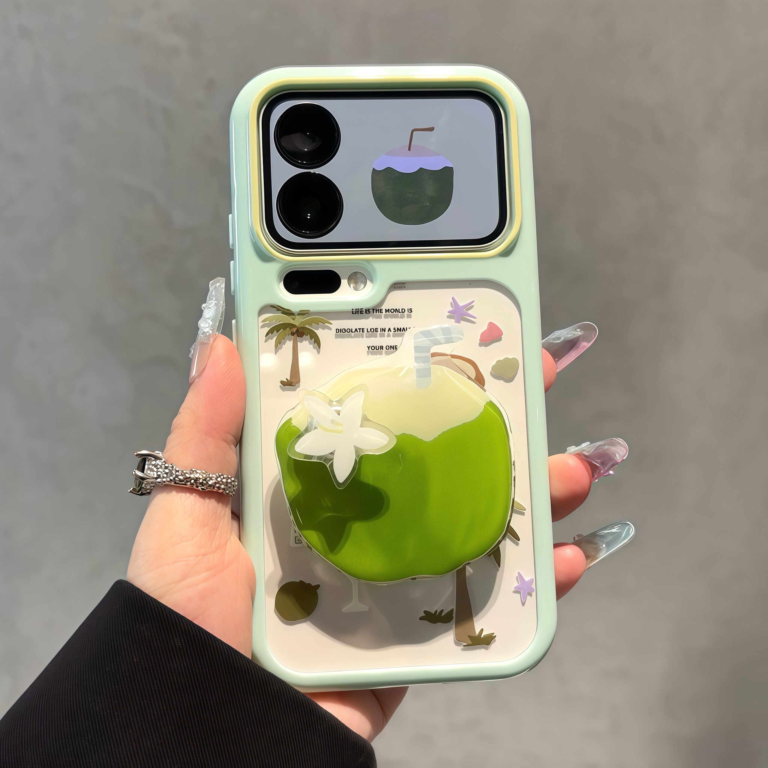 清新青椰子适用苹果17promax气垫支架手机壳iphone16pro新款星空壳vivoS50华为mate80防摔软小米17pro手机套