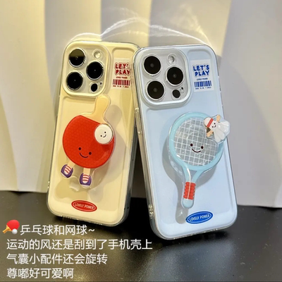 羽毛球乒乓球拍旋转支架适用苹果15手机壳vivox100透明红米note13防摔小米14一加华为pura70荣耀200硅胶OPPO
