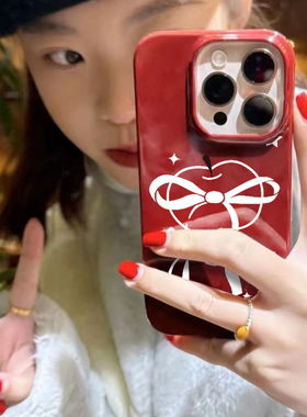 新年红色系苹果适用苹果16/17promax手机壳iphone16pro可爱卡通13/14软壳12新款11果冻酒红肤感防摔plus情侣x