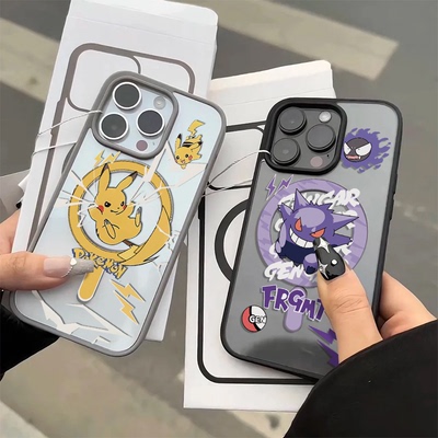 潮酷皮卡丘动漫耿鬼磁吸MagSafe适用苹果16手机壳iPhone15promax保护套13新款卡通12防摔78p男女情侣男14plus