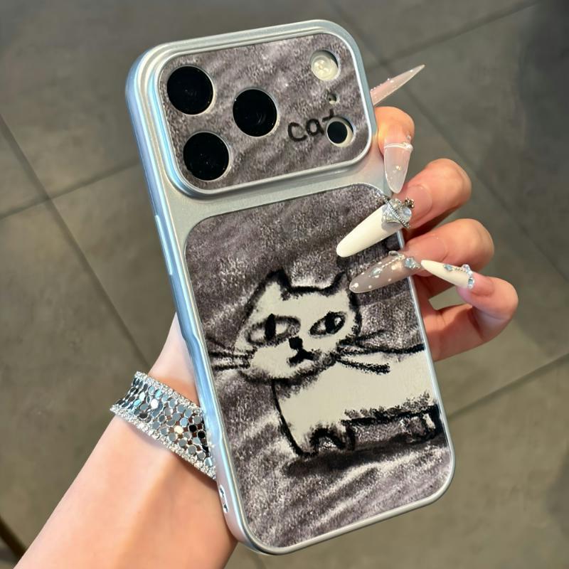 素描歪脸猫咪适用iPhoneDuo苹果18promax手机壳17Pro华为Mate80新款电镀秒变壳vivox300男女小米17pro手机套