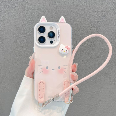 kitty表情适用苹果15promax手机壳16pro华为mate70/60新款立体耳朵OPPOReno14/vivos20x200小米15磨砂彩银软