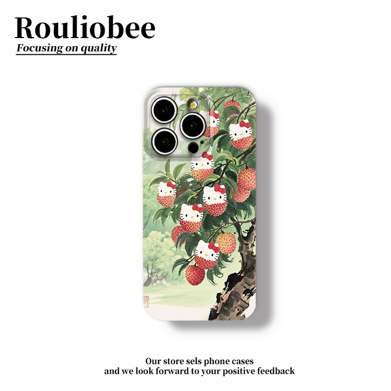 水墨荔枝小Kitty适用苹果16promax手机壳15pro华为mate70新款pura70菲林壳OPPOReno14/vivos30x200超火小米15