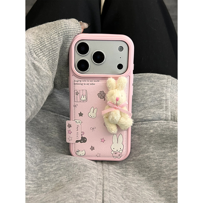 米菲兔立体蝴蝶结公仔适用于iPhone17promax手机壳苹果17air新款可爱标签14硅胶大孔皮纹气囊16pro防摔15plus