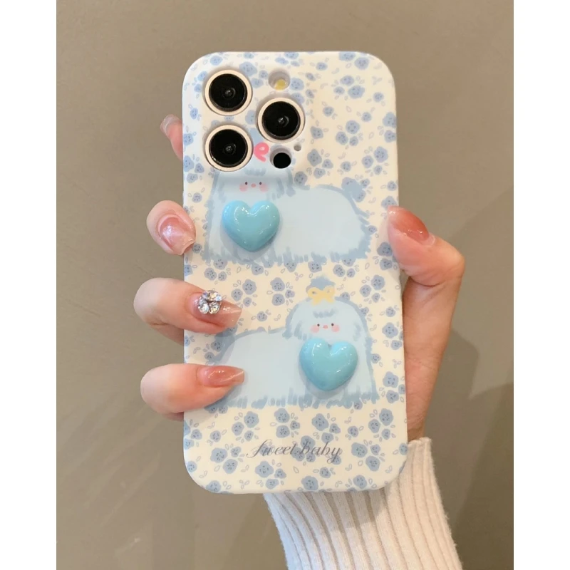 蓝色碎花狗狗适用苹果15promax手机壳16pro华为mate60新款pura70菲林壳OPPOReno12/vivos19x100超火小米14套