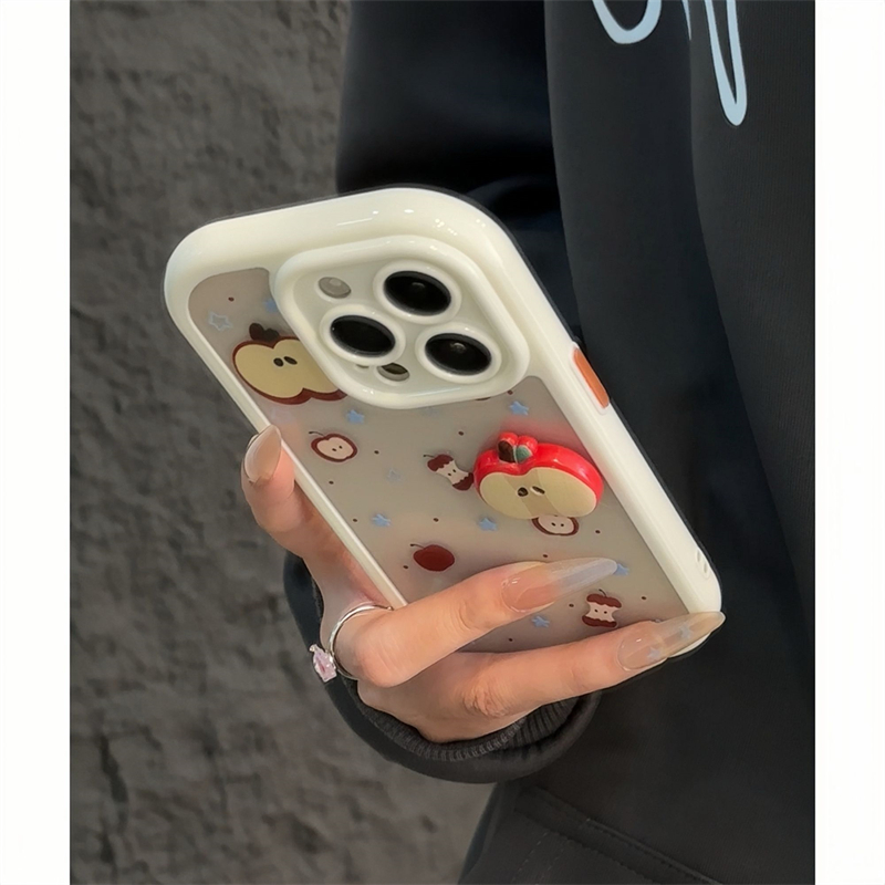 立体苹果核樱桃贴件适用苹果16promax手机壳iPhone15新款16全包防摔15pro华为mate70荣耀vivo小米note14OPPO