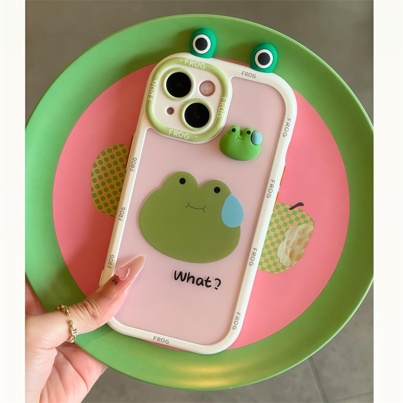 趣味ins流汗可爱青蛙立体眼睛适用iPhone16华为mate70Pro手机壳防摔荣耀全包vivox200卡通OPPOReno1312小米15