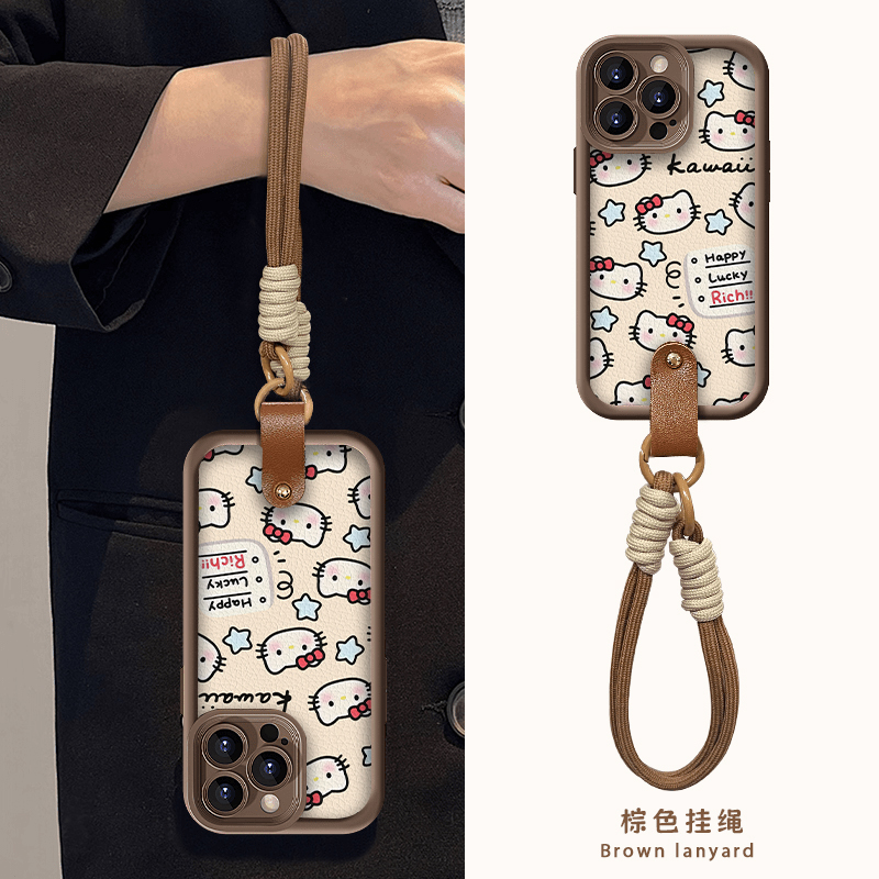 发财kitty适用苹果15promax手机壳16pro华为mate60新款pura70腕带OPPOReno12挂绳vivos19x100女iQOOz9小米14
