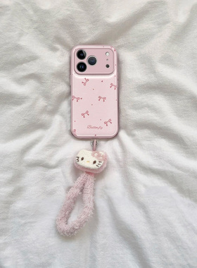圆点蝴蝶结适用苹果17promax毛绒挂绳手机壳16pro华为mate70新款糖果气垫壳pura70防摔OPPOReno13/vivos20软