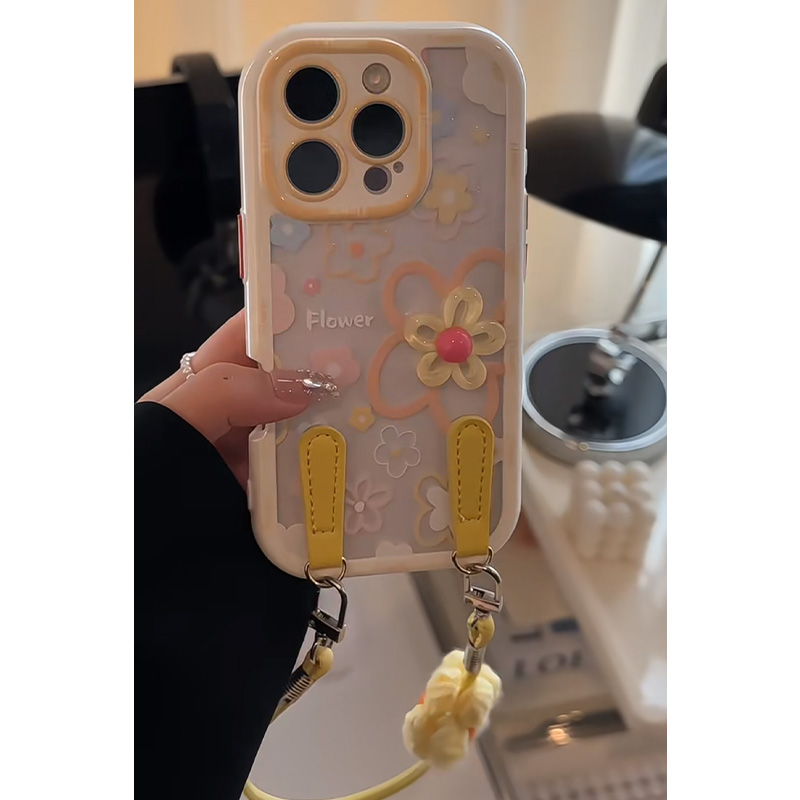 线条黄小花适用苹果16promax手机壳iphone13新款黄花手链15pro华为mate70荣耀vivox200小米15OPPO全包防摔软