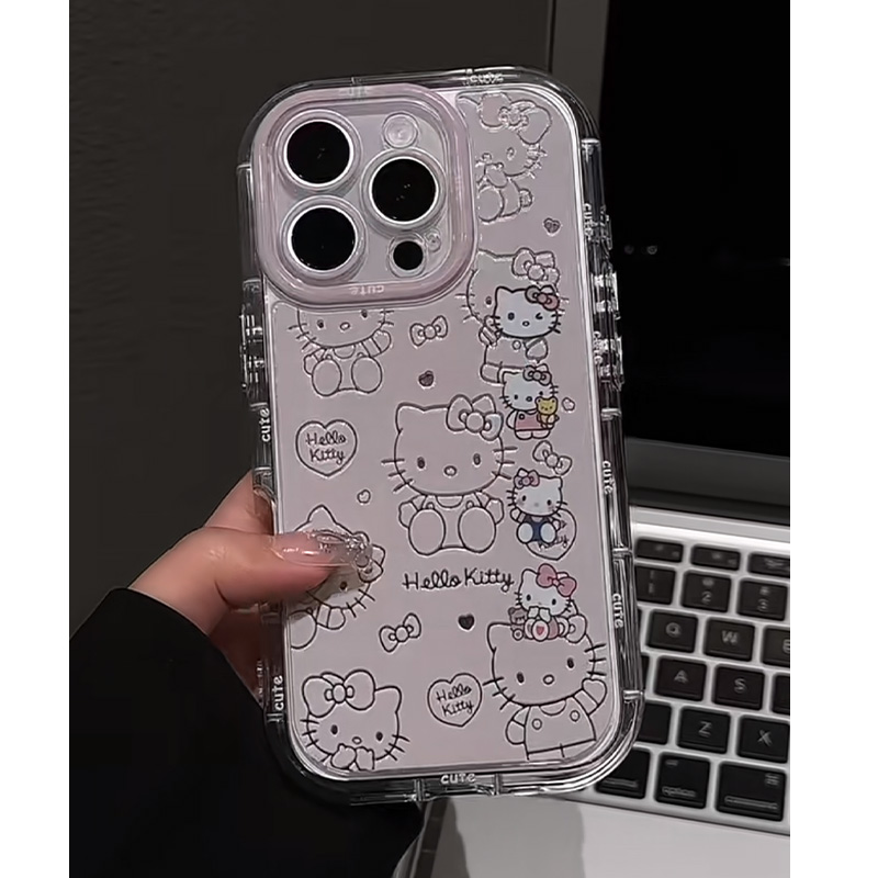 线条手绘Kitty适用苹果16promax手机壳iphone13新款贴件15pro华为mate70荣耀vivox200小米15OPPO泡芙羽纱情侣