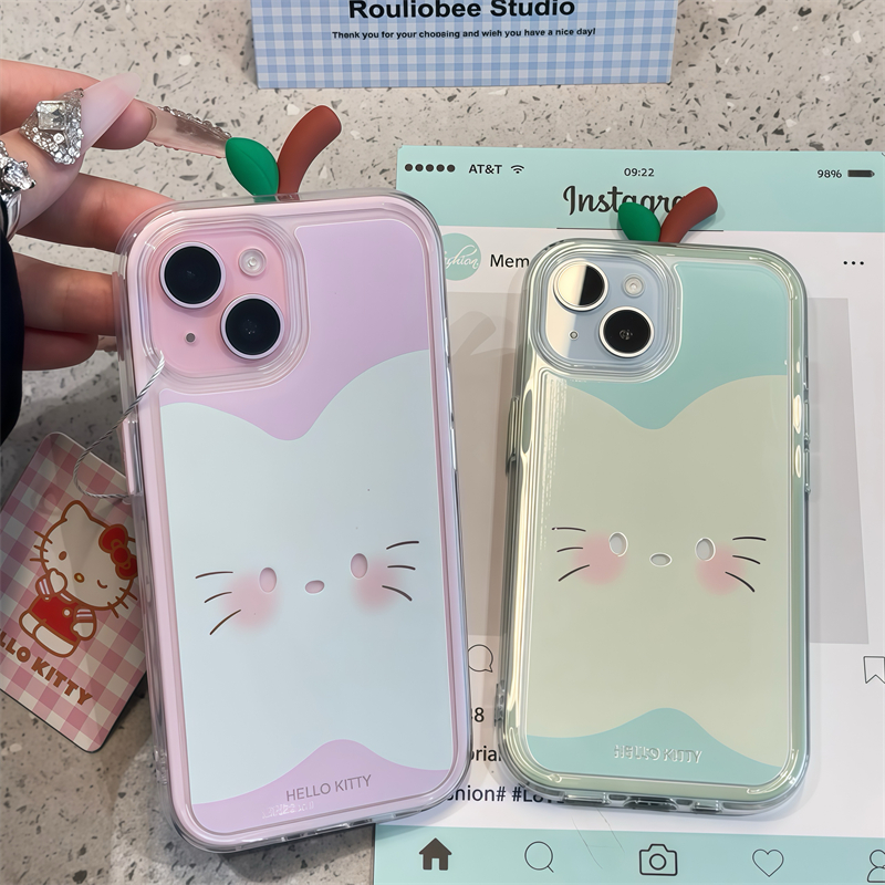 苹果小表情Kitty适用苹果15promax手机壳16pro华为mate60新款pura70撞色大孔OPPOReno12/vivos19x100小米14套