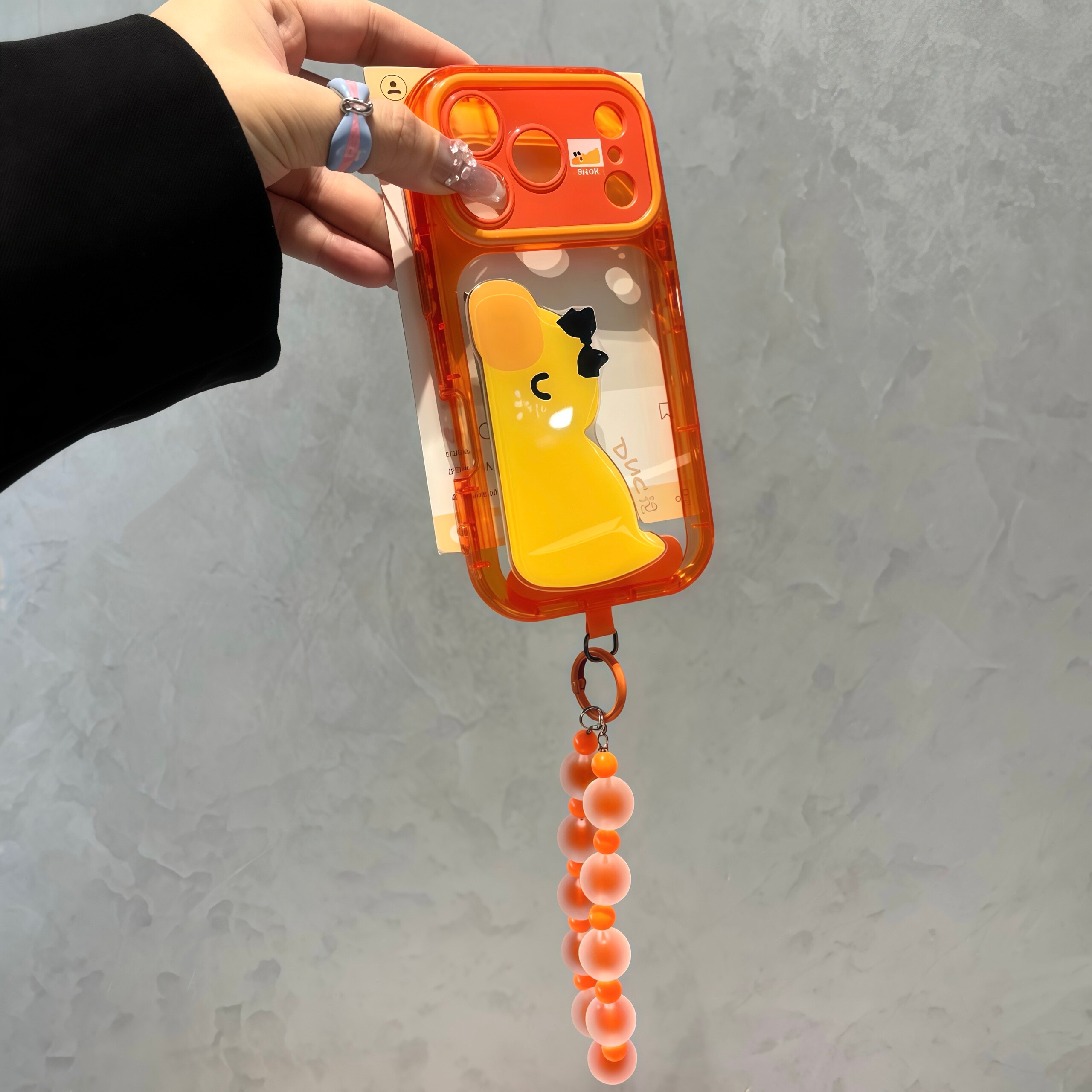 墨镜小黄鸭适用苹果17promax折叠支架手机壳iPhone16pro新款彩虹壳磨砂珠链vivoX300全包Mate80/70情侣手机套
