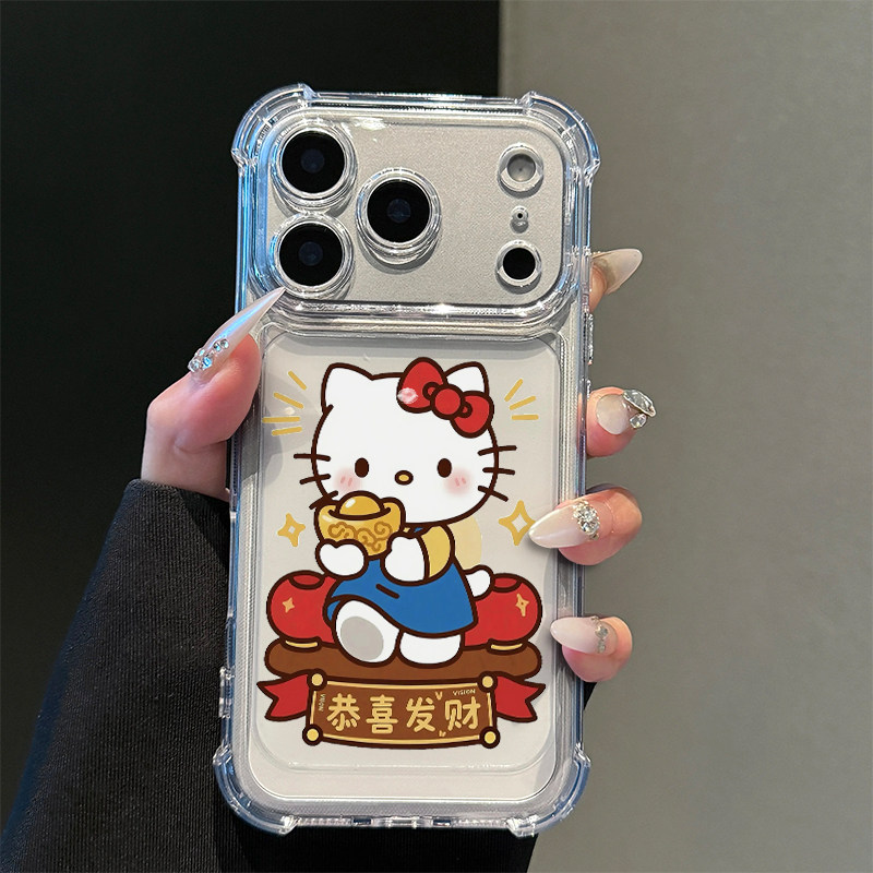 元宝猫咪恭喜发财适用iPhone17promax苹果16手机壳华为Mate70新款透明气囊壳vivox300荣耀400防摔小米17Pro软