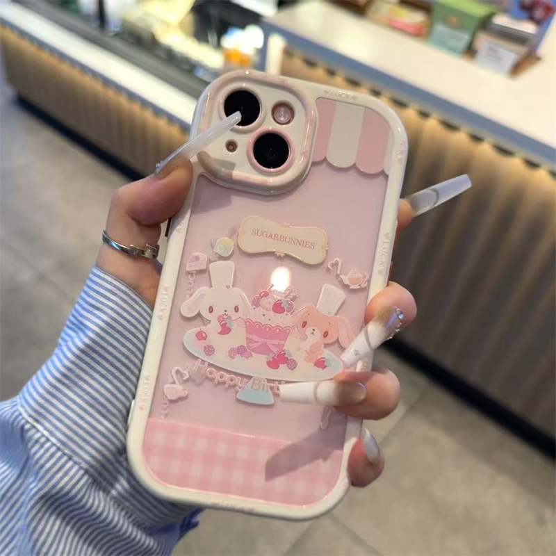 白色甜品情侣兔适用苹果16promax手机壳iphone13新款奶油壳15pro华为mate70荣耀vivox200小米15OPPO全包防摔
