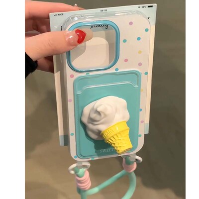 ins夏日立体甜筒雪糕卡包适用苹果16promax手机壳iphone14pro新款13pro软壳12pro女款11带挂绳13创意14全包15