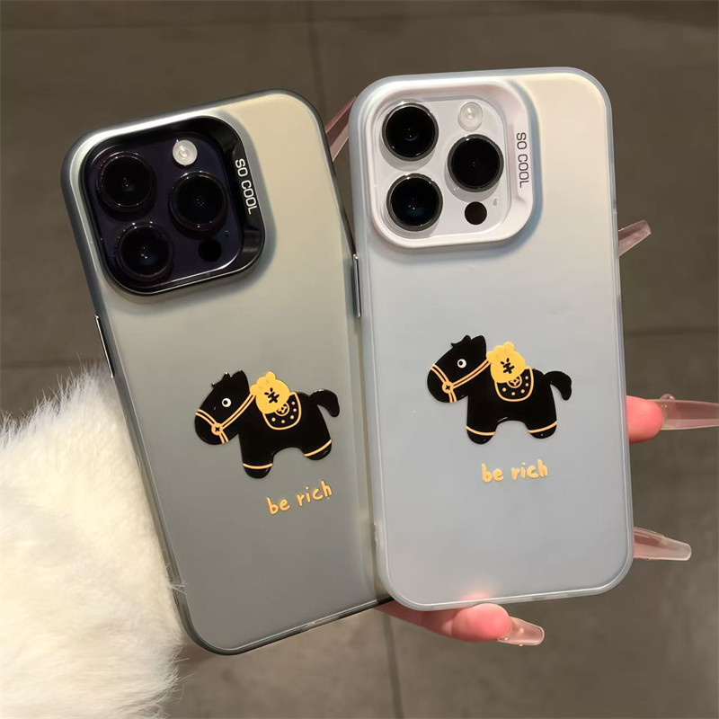 透黑有钱小黑马适用苹果17promax手机壳iPhone16pro新款磨砂彩银华为Mate80高级感荣耀500vivo300小米17pro软