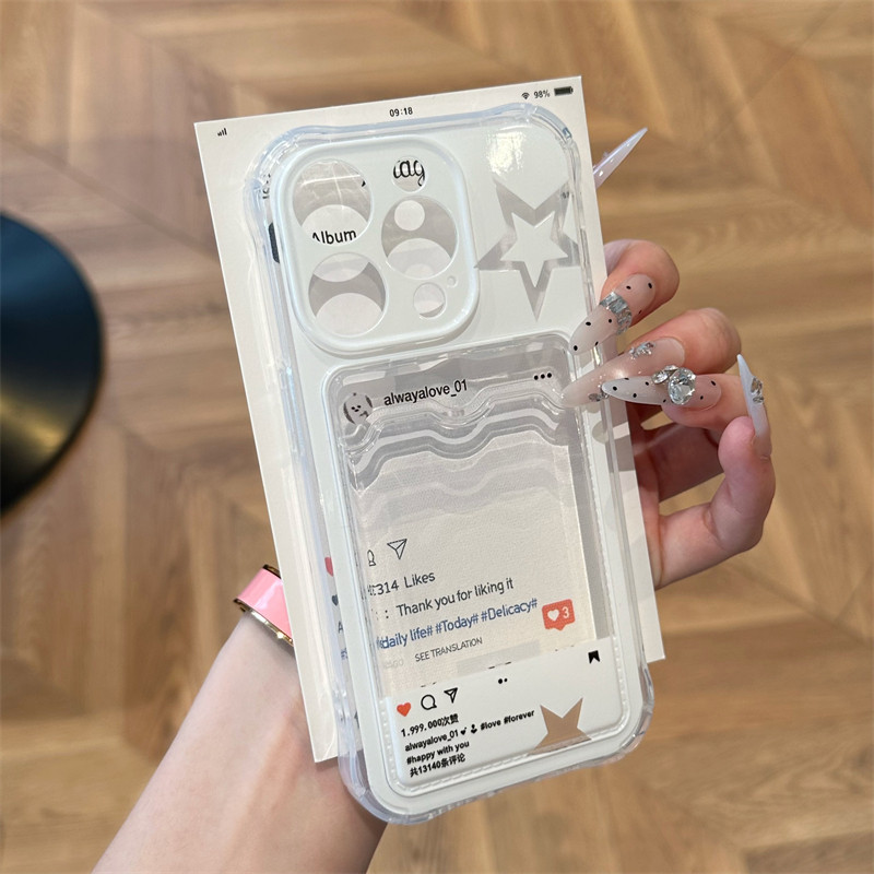 DIY定制放照片适用苹果17promax星星相框手机壳iphone16透明卡套15情侣14插卡13全包12防摔11软xr硅胶手机套