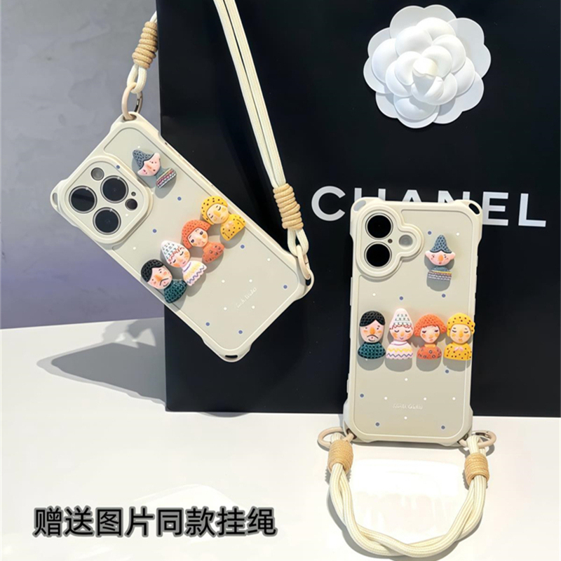 卡通小人偶贴件挂绳适用苹果16promax手机壳iphone14小米15华为mate70K80nova9findRENOiQOO12p50荣耀300oppo