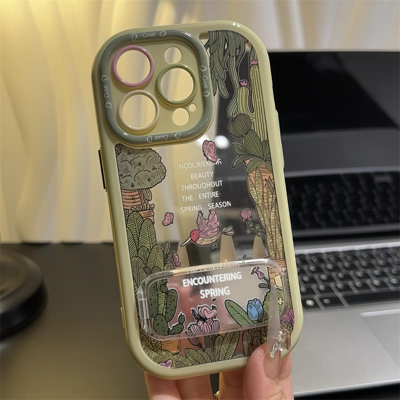 亭飒蝴蝶小鸟补妆镜子支架适用iPhone16苹果15promax手机壳华为mate/p/7060荣耀vivox200OPPO小米红米K80防摔