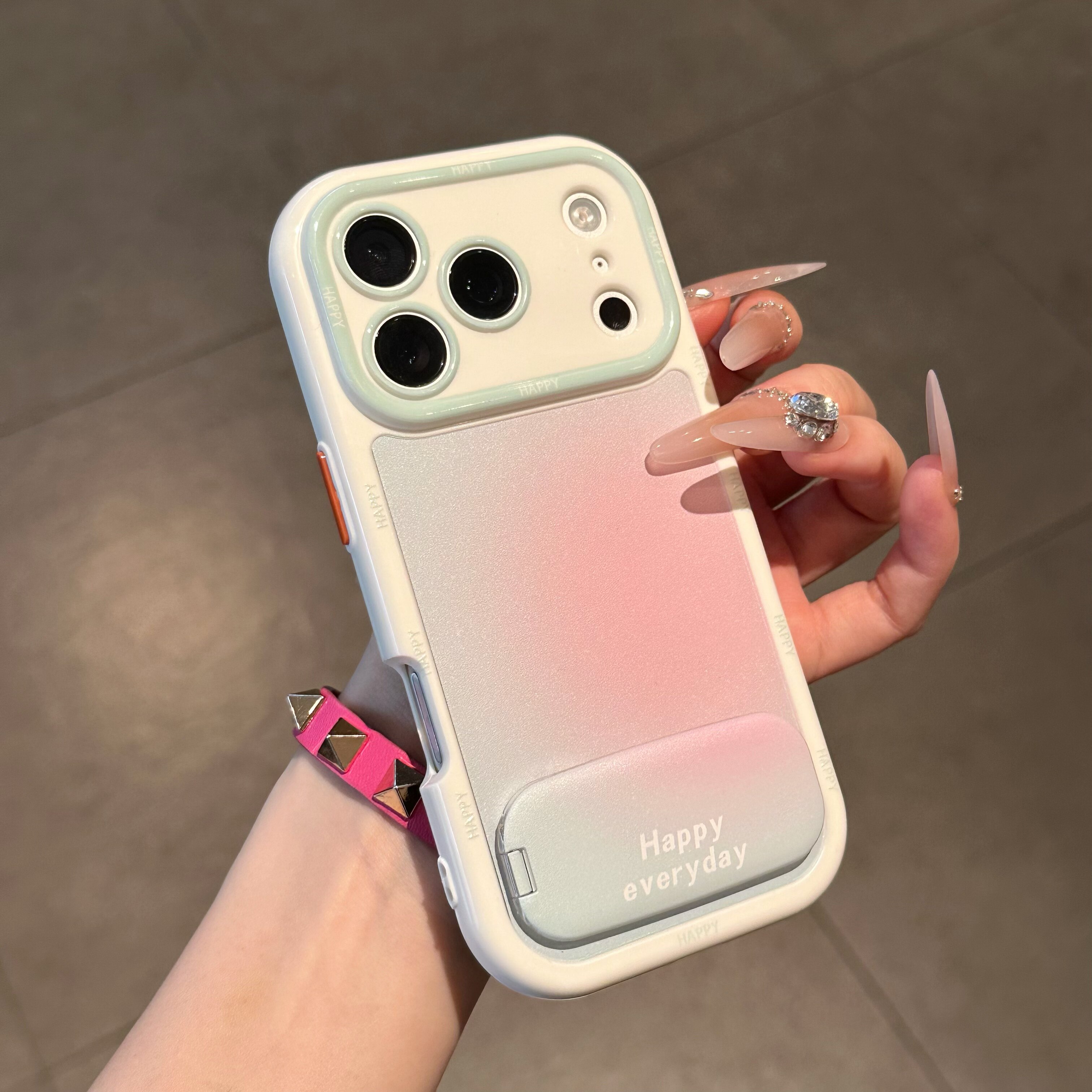简约渐变粉白适用苹果17promax镜面支架手机壳iphone16新款奶油壳白色华为mate70荣耀vivox300防摔小米17pro