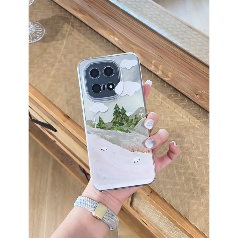 ins风绿树草原适用苹果17promax手机壳iPhone16pro太空壳华为Mate70防摔Reno13vivox200小米17pro硅胶荣耀300