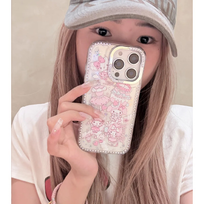 美乐蒂适用苹果16手机壳大孔iPhone16promax全包高级感13/14新款镭射星星闪钻壳15pro防摔保护16promax超火套