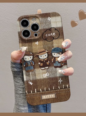 格子牛仔帽kt适用苹果17promax手机壳16pro华为mate70新款pura70菲林壳OPPOReno14/vivos30x200小米15超火套