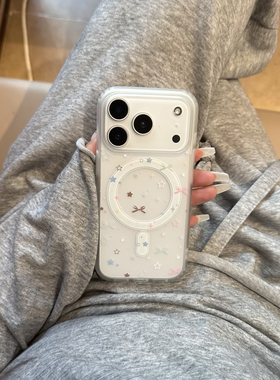 星星蝴蝶结适用于苹果17Promax磁吸手机壳iphone16Pro男女款14透明13Pro保护套12mini硅胶软7/8plus防摔17air