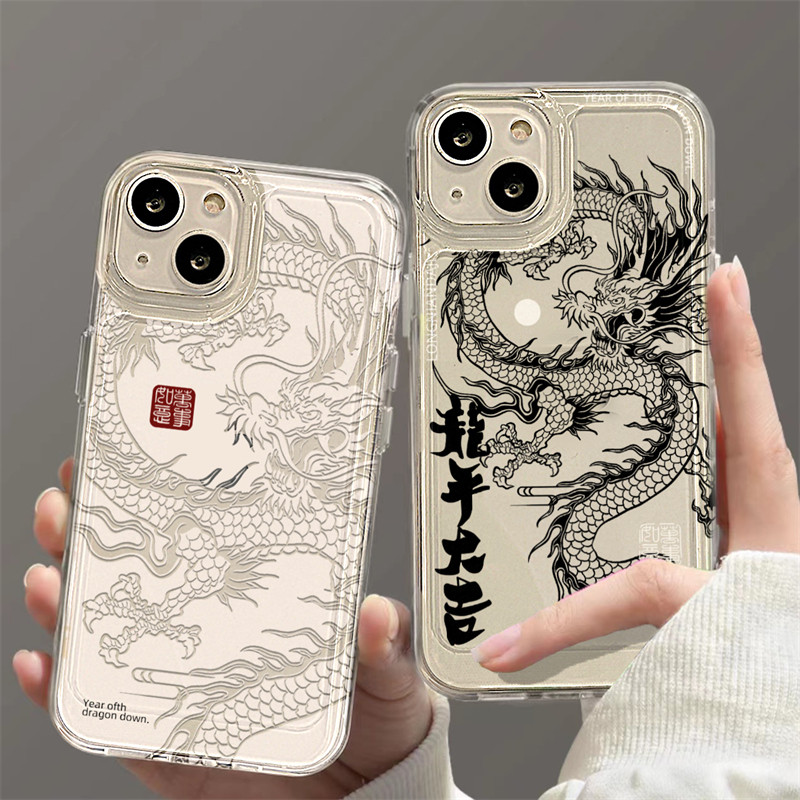 ins新年国潮中国风龙年大吉适用11苹果15ProMax手机壳iPhone13全包14新款12Pro软华为vivo小米荣耀OPPO保护套