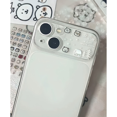 可爱雪花自嘲熊适用苹果16/17promax手机壳iphone16pro个性13/14软男女新款16秒变大视窗15pro防摔套plus超火
