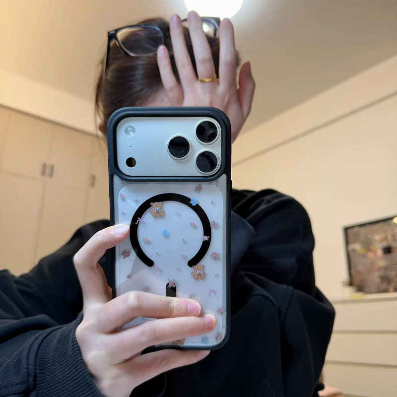 碎花小熊适用于苹果17Promax磁吸手机壳iphone16Pro男女款14透明13Pro保护套12mini硅胶软7/8plus防摔17air软