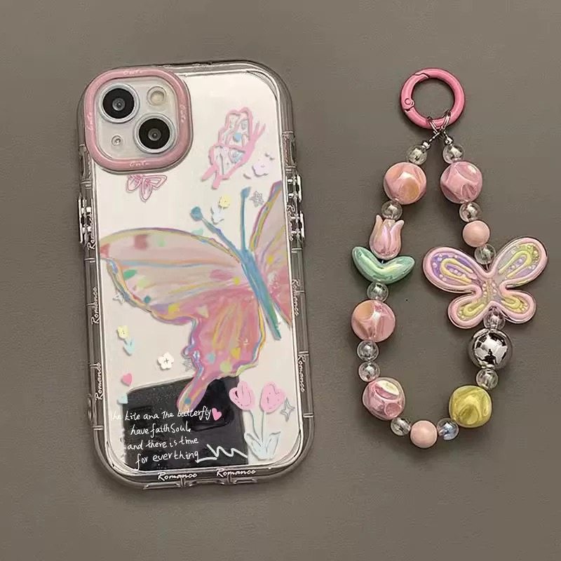 镜面奶油粉色绝绝子蝴蝶适用苹果15promax手机壳iPhone16新款13高级感华为P70荣耀vivoS19小米14红米k80oppo