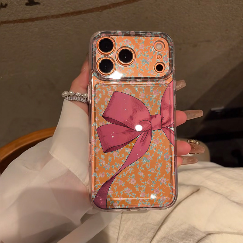 大蝴蝶结碎花适用苹果17promax手机壳iPhone16pro太空壳华为Mate70防摔OPPOReno13vivox200小米15硅胶荣耀300