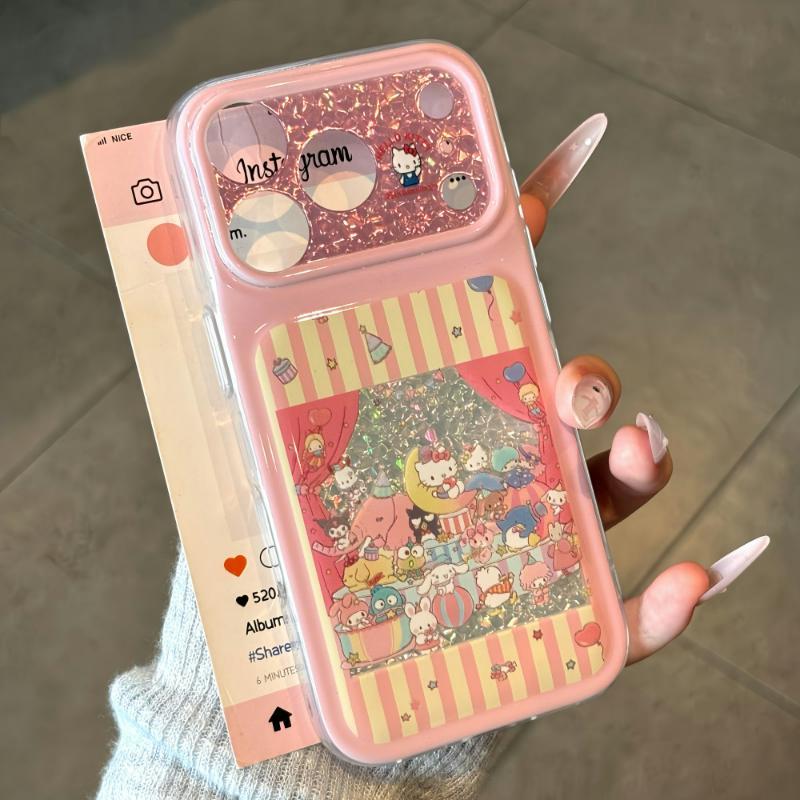 闪粉三丽鸥家族适用苹果18promax手机壳iphone17pro新款精孔钻石17Pro情侣款15plus镜头全包13/14防摔手机套