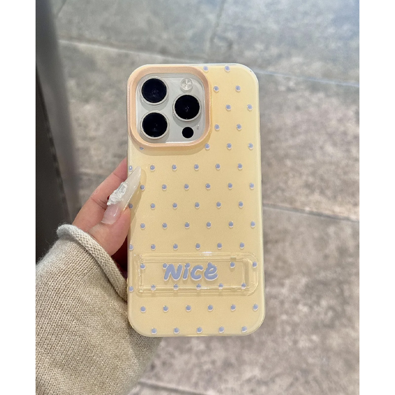 韩系简约创意波点适用苹果15promax手机壳iPhone14新款15pro小众16Promax带折叠支架13女12情侣14pro全包防摔