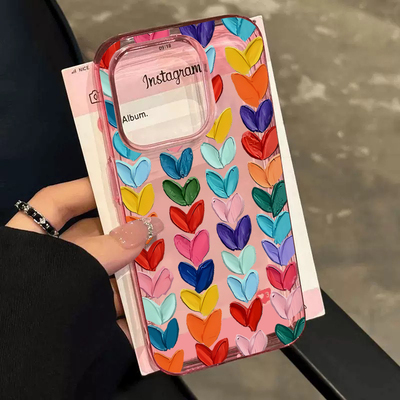 爱心拼接ins油画适用苹果16promax手机壳iphone14pro新款13趣味12可爱11保护软套15promax全包防摔冰透蓝卡通