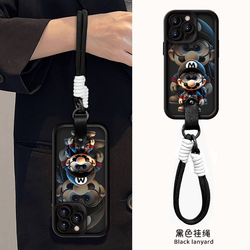 大胡子马里奥适用苹果15promax手机壳16华为mate60新款pura70腕带OPPOReno12挂绳vivos19x100女iQOOz9小米14