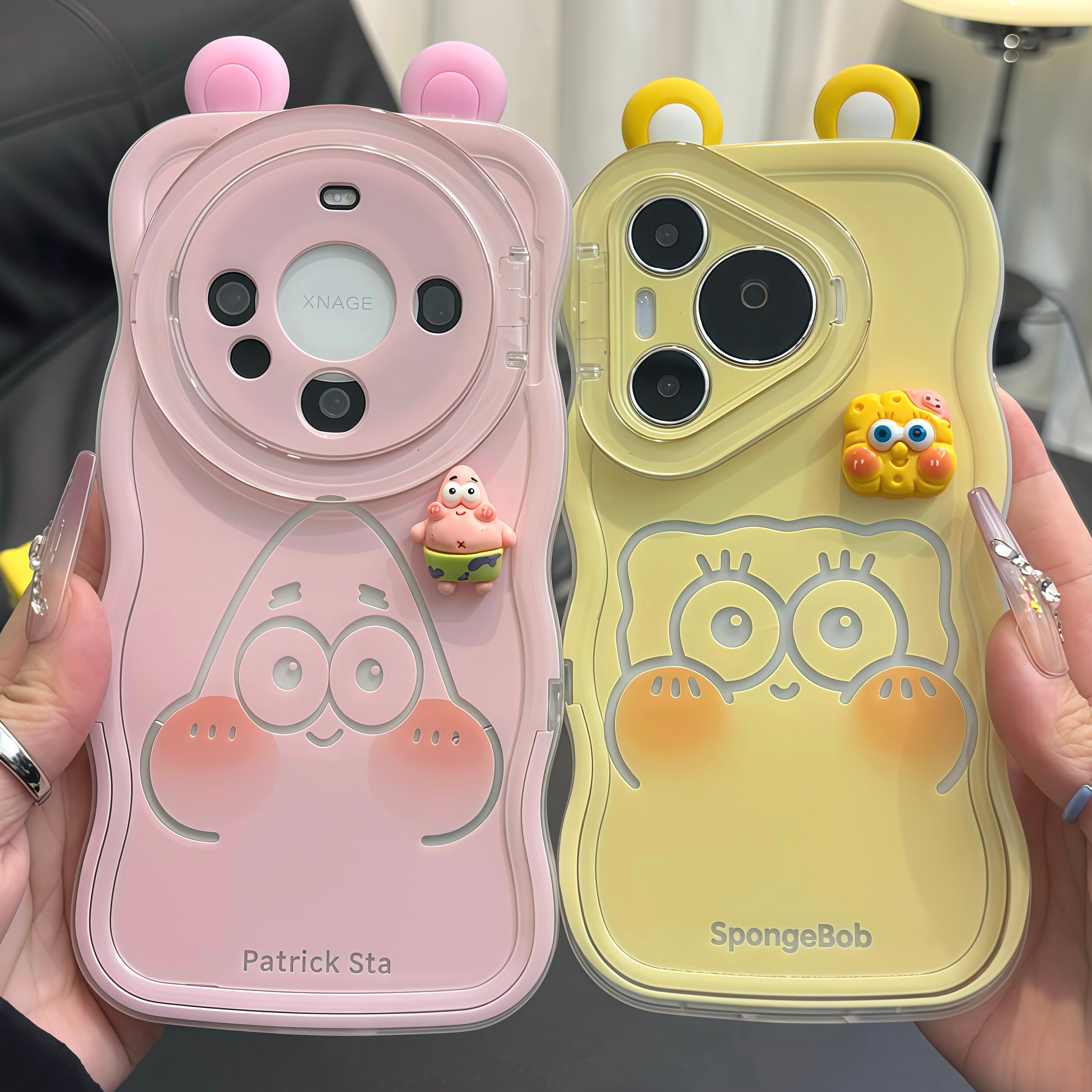 粉底派大星适用苹果17promax立体耳朵手机壳iphone16pro新款双支架波浪壳华为mate70防摔vivox200小米17pro软
