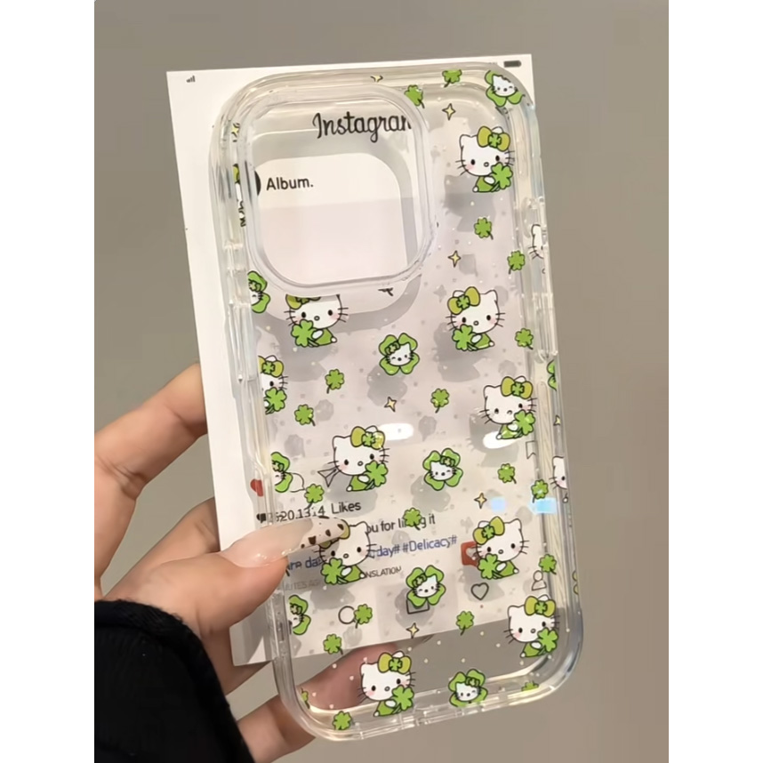 四叶草kitty适用苹果13手机壳16Pro卡通vivox200透明红米note14防摔小米15一加套华为mate70荣耀x60硅胶OPPO