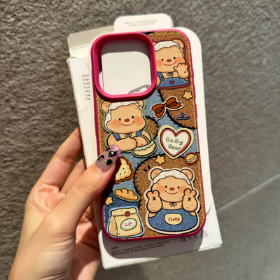 牛仔纹hy黄油小熊适用苹果15promax手机壳iphone16pro高级半包软壳14pro多巴胺12肤感防摔max创意13多色xsxr