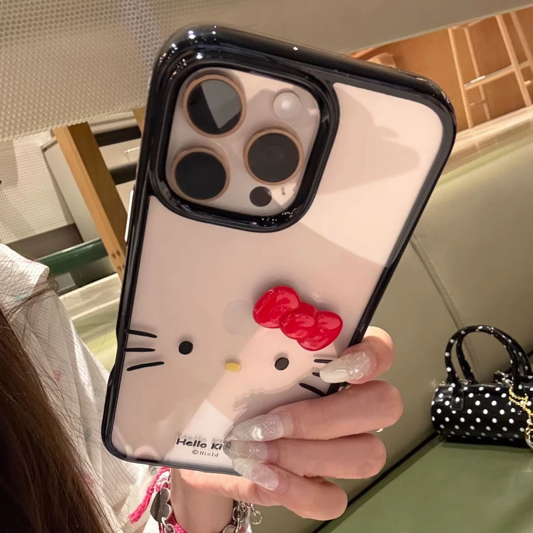 Kitty表情适用苹果16/15promax手机壳iphone14pro可爱13/14软12新款KT蝴蝶结16e彩色软边亚克力防摔plus超火