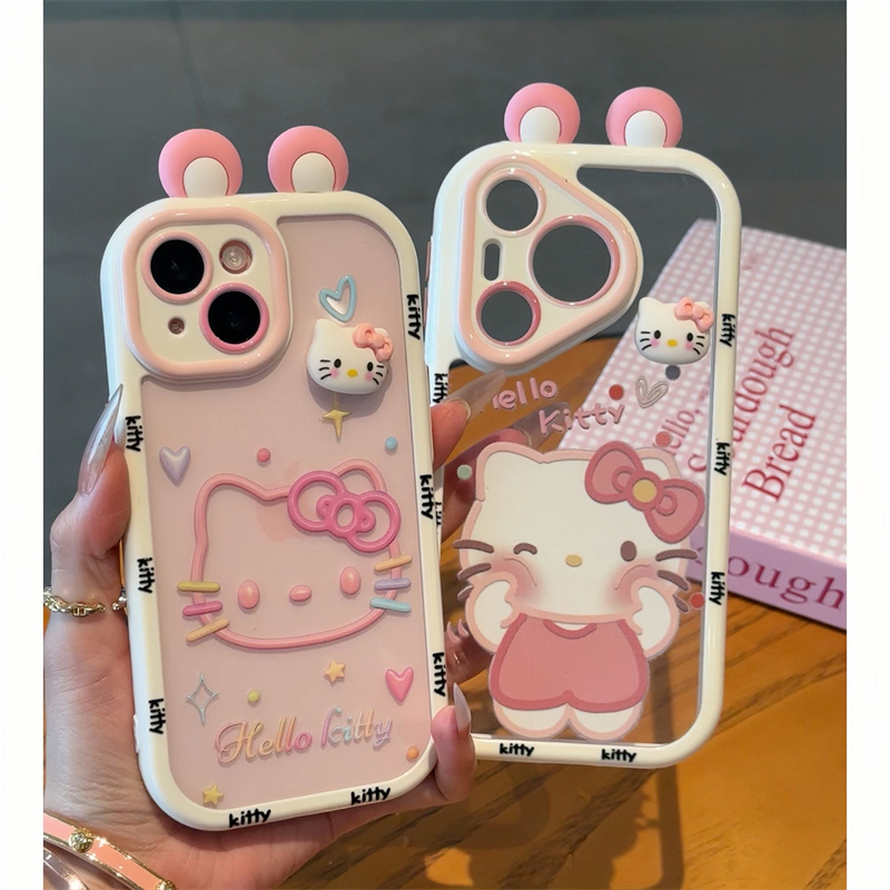 奶油ins捏捏脸kitty耳朵立体适用iPhone16Promax手机壳苹果小米15华为mate70荣耀300保护防摔套vivoppo红米80