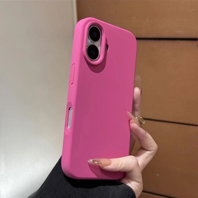 软糯米壳玫红纯色ins极简风适用苹果16pro手机壳iPhone16promax液态硅胶15promax创意个性14promax全包大孔13