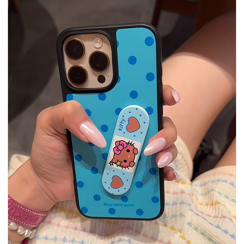 可爱蓝色小波点适用苹果16/15promax手机壳iphone14pro个性创可贴支架13/14软壳12新款16e软边亚克力防摔plus