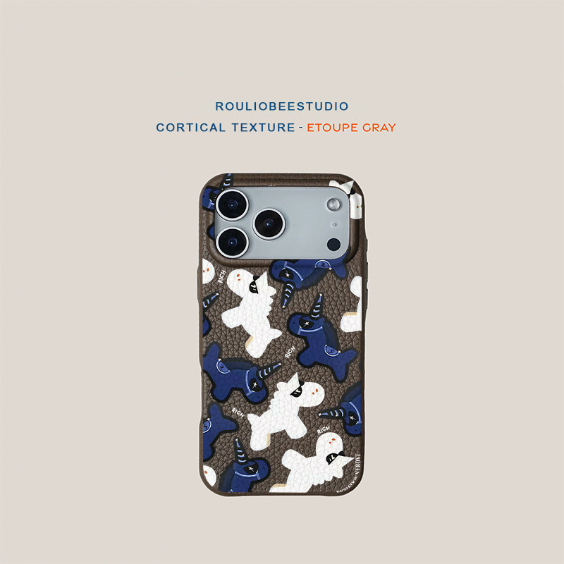 创意蓝色小马适用iPhone17promax苹果16pro手机壳华为Mate80新款高颜值皮纹荣耀500多色vivox300小米17Pro软