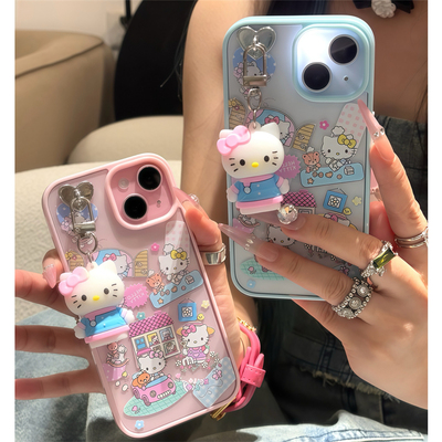 涂鸦ins手账贴纸卡通HelloKitty挂件适用苹果16promax手机壳iphone13新款15女14pro挂坠16pro透明防摔手机套