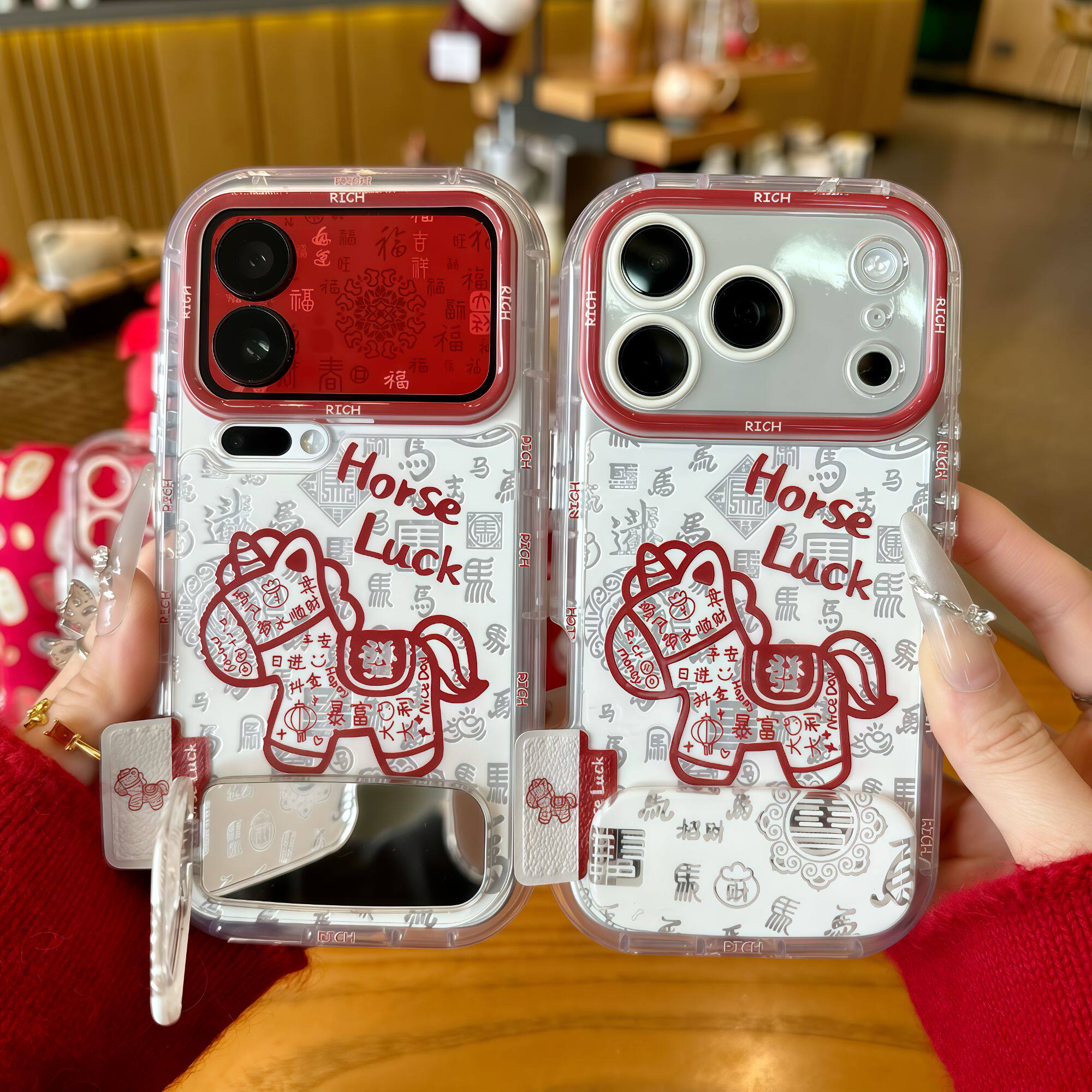 百福红边小马适用iPhone17promax手机壳16pro防摔华为Pura80新款镜面支架荣耀300泡芙羽纱vivox300小米17pro