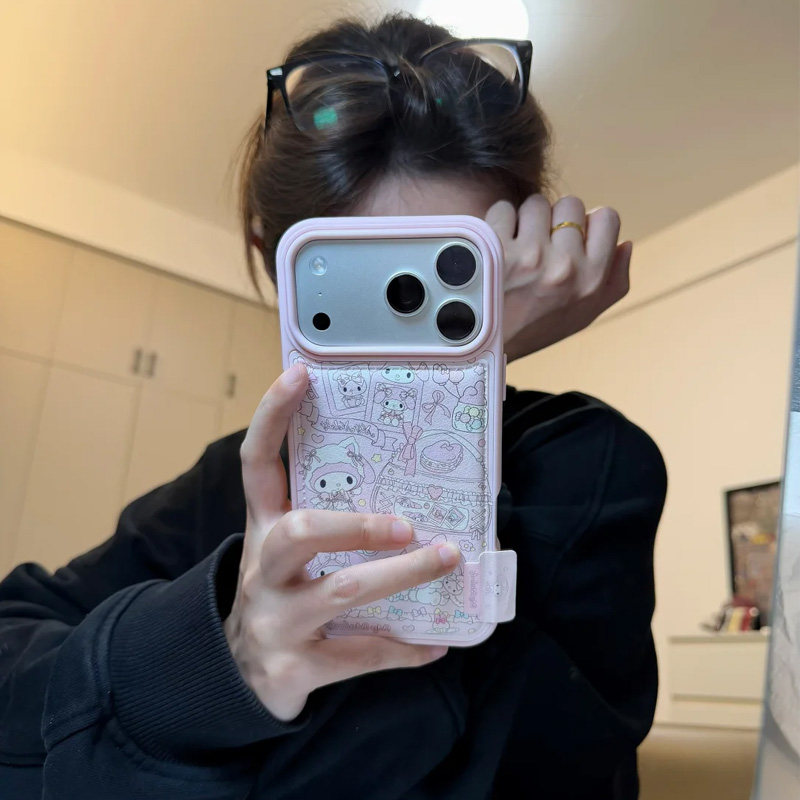 过家家美乐蒂适用于iPhone17promax手机壳苹果17air新款全包大孔皮纹气囊14可爱标签16pro防摔保护套15plus软