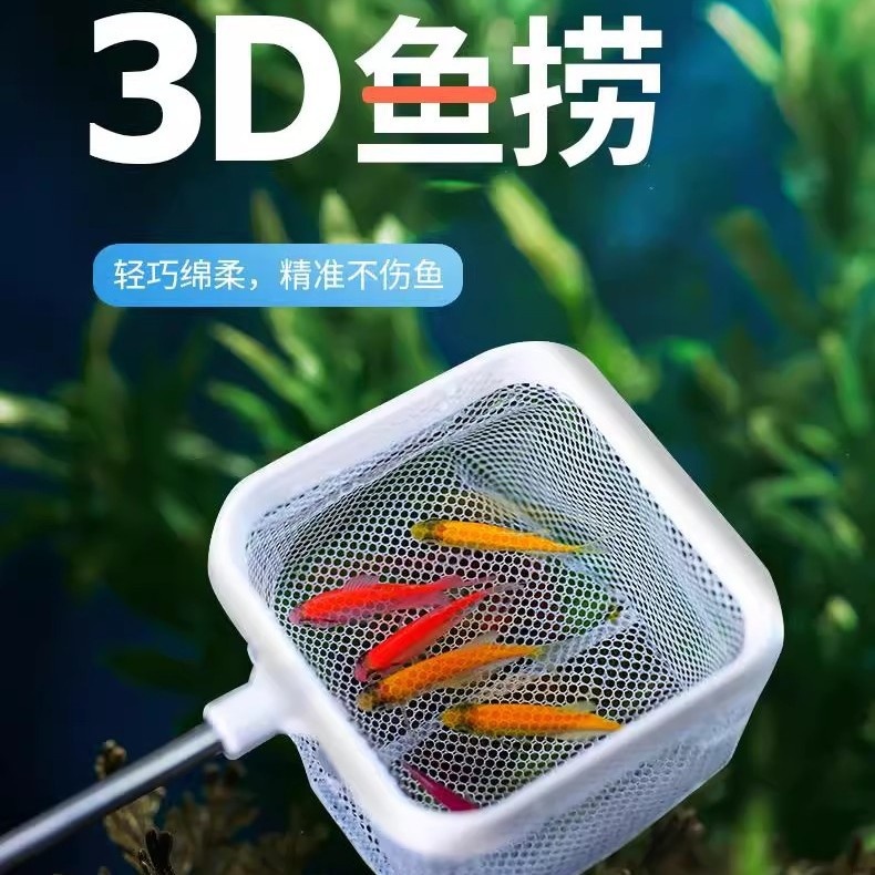 鱼捞捞鱼网鱼缸网捞小鱼小号3D渔捞抄网兜密网手抄鱼网鱼捞可伸缩